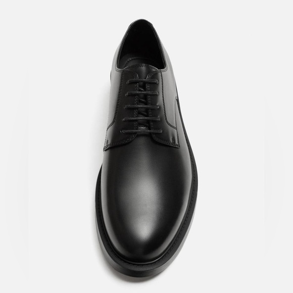 NWT. Zara Man Black Leather Derby Style Shoes. Size 12. main image 4
